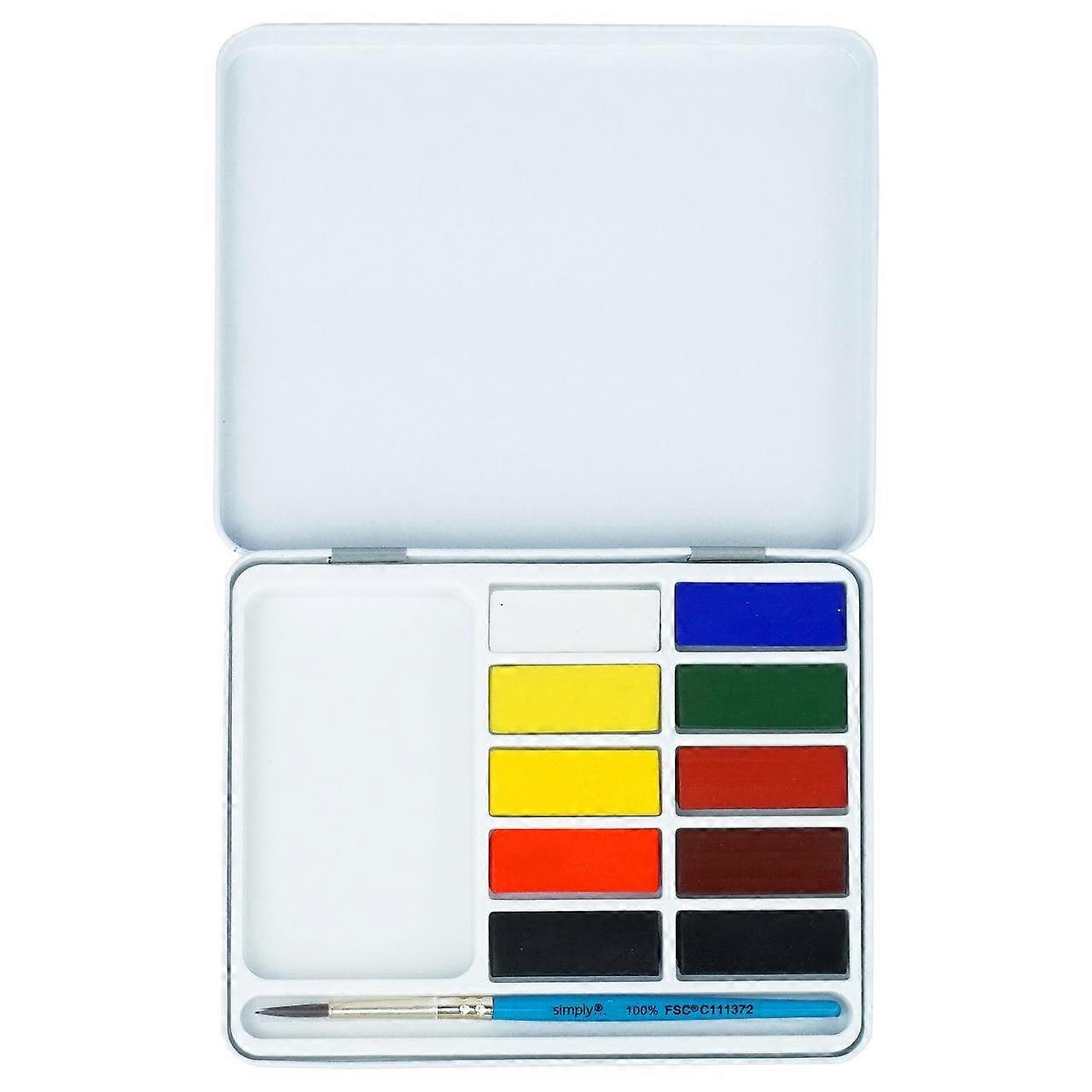 DALER ROWNEY Simply Aquarellfarben-Set 10 halbe Näpfchen mit Pinsel