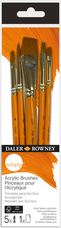 DALER ROWNEY Simply Acryl-Pinselset – 5-tlg. (Round, Filbert, Angle, Flat Shader, Flat Wash)