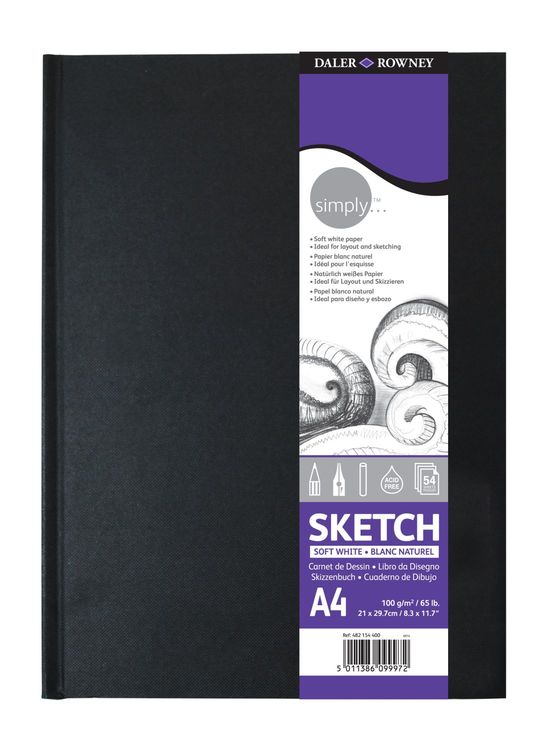 DALER ROWNEY Simply Skizzenbuch extra weiß 100 g A4 54 Blatt gebunden