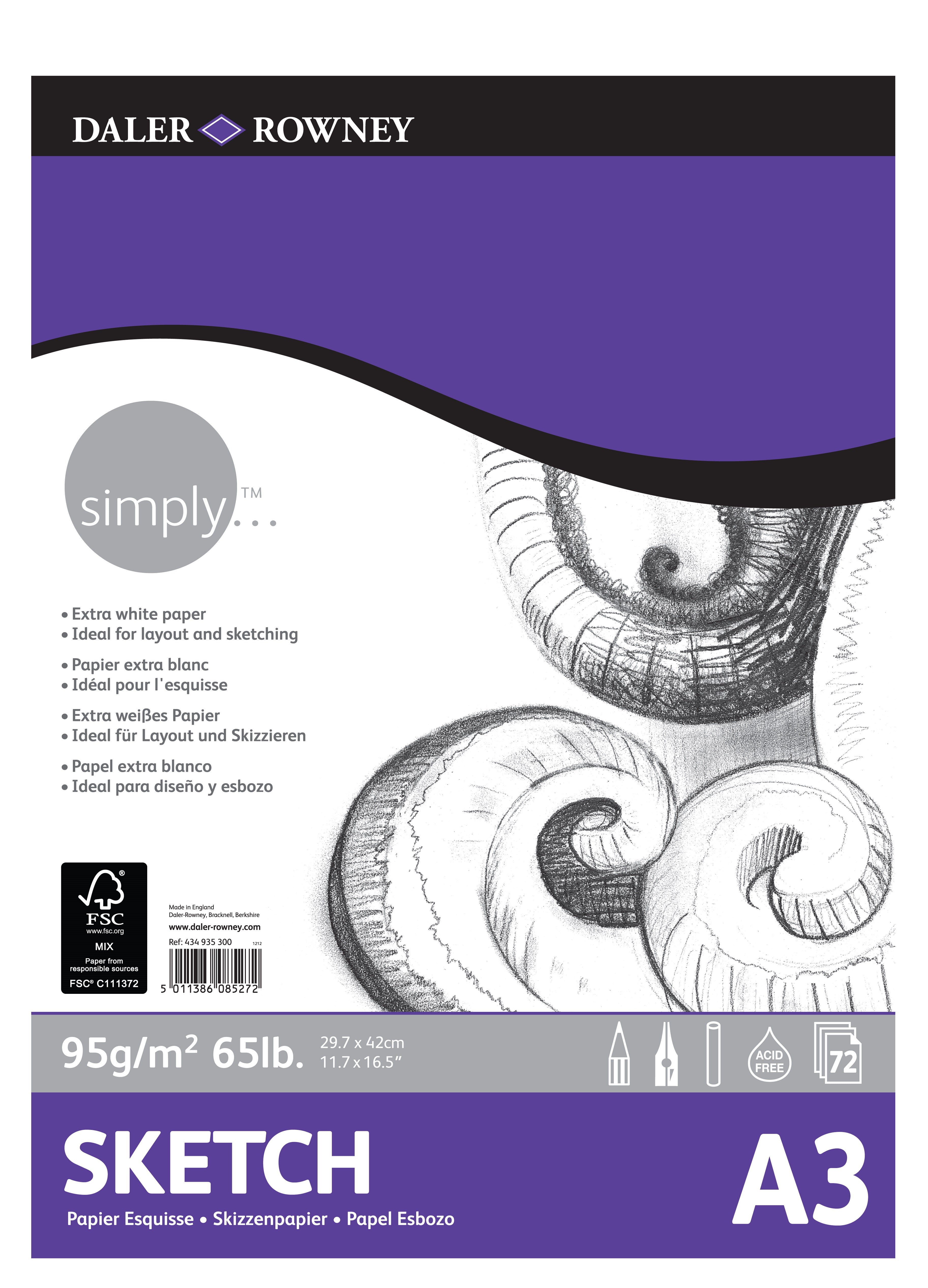 DALER ROWNEY Simply Skizzenblock A3 95 g 72 Blatt geleimt