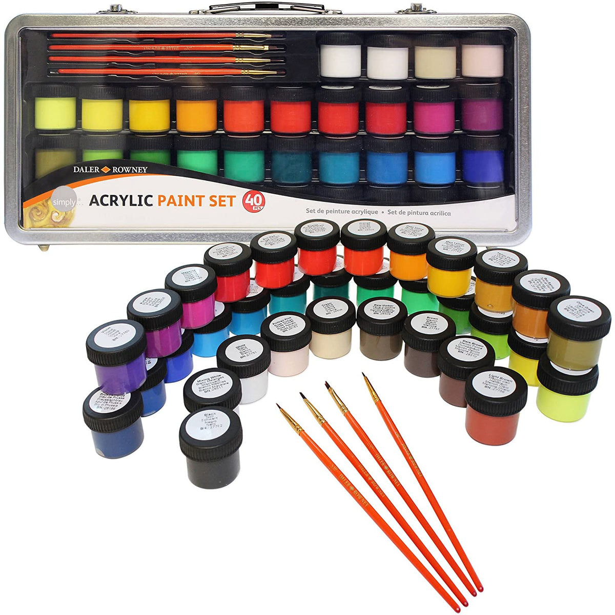 DALER ROWNEY Simply Acrylfarben-Set 40-tlg. im Metallkoffer