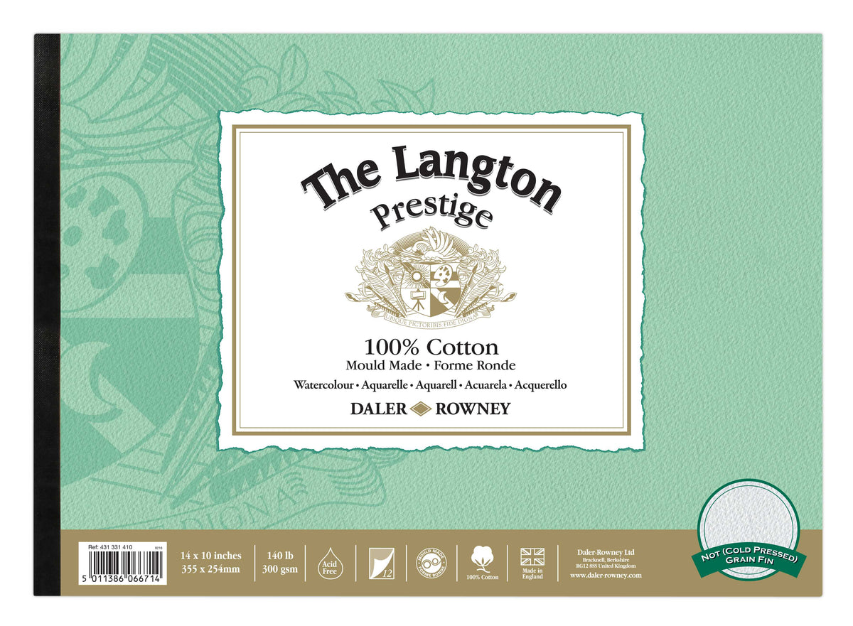 DALER ROWNEY The Langton Prestige Aquarellblock CP Natural White 300 g 12 Blatt 25,4 x 35,6 cm – CP Natural White 300 g 12L 25,4 x 35,6 cm