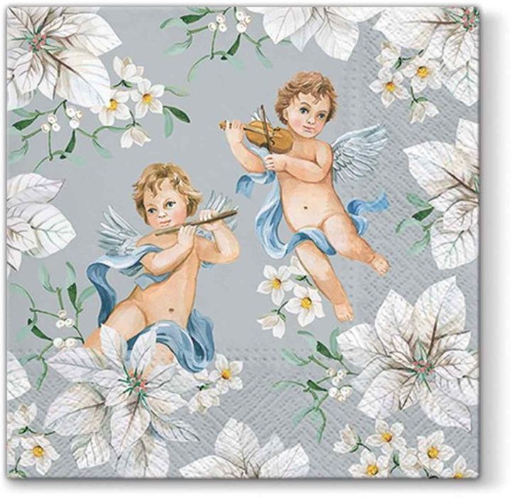 Decoupage-Serviette mit Engel- und Blumenmotiv | ARTMIE