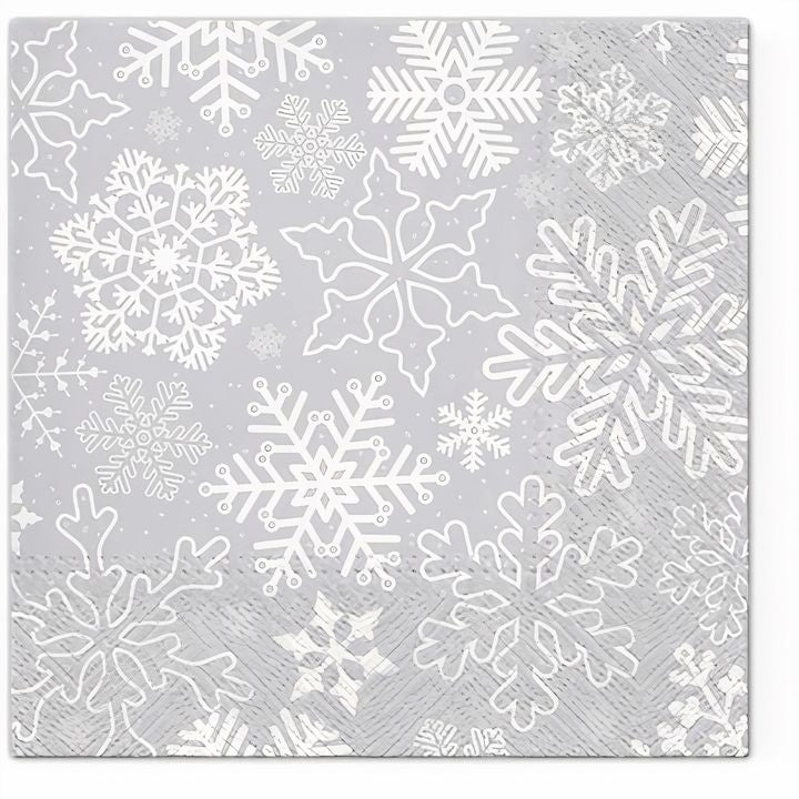 Decoupage-Serviette mit silbernem Schneeflocken-Motiv für weihnachtliche Bastelarbeiten | ARTMIE
