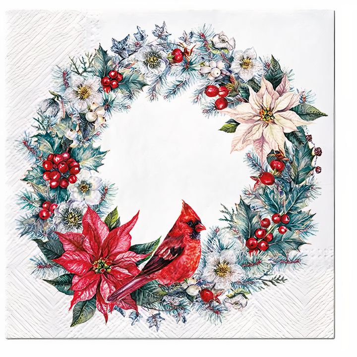 Decoupage-Serviette mit verschneitem Adventskranz-Motiv für Weihnachtsdekorationen | ARTMIE