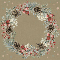 Decoupage-Serviette mit weihnachtlichem Zapfen- und Stechpalmen-Kranz | ARTMIE