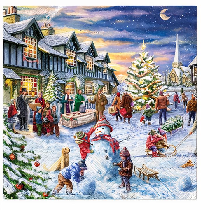 Decoupage-Serviette mit weihnachtlichem Weihnachtsmarkt-Motiv | ARTMIE