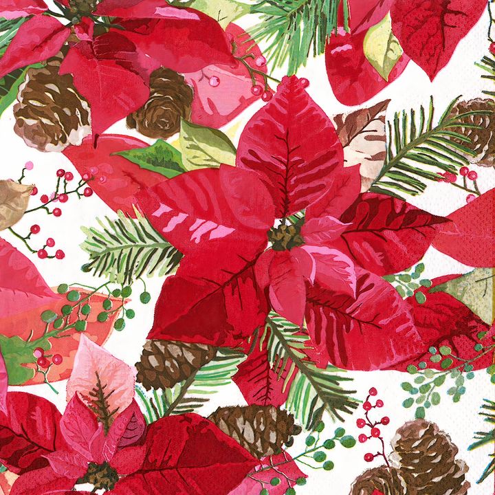 Decoupage-Serviette mit Weihnachtsstern und Tannenzapfen für Bastelprojekte | ARTMIE