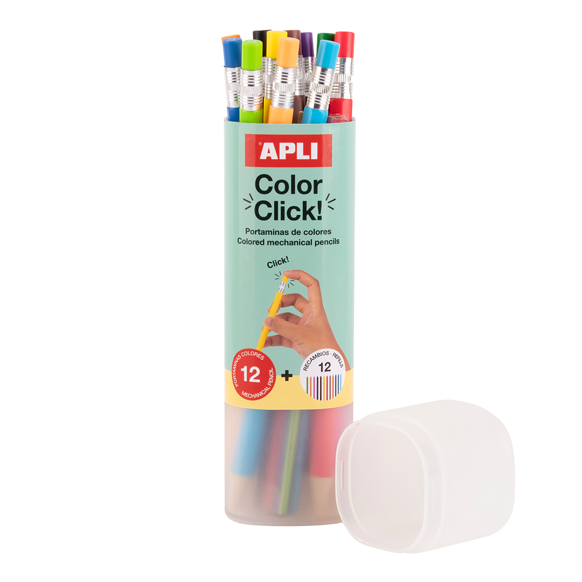 Druckbuntstifte APLI Color Click, 12 Stk. mit Ersatzminen und Anspitzer