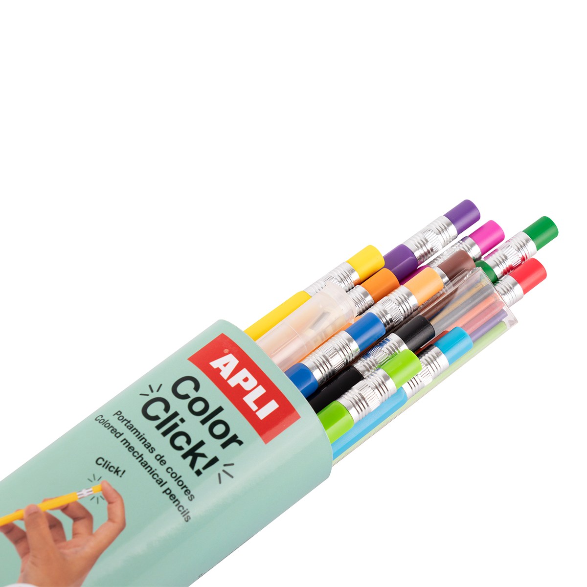 Druckbuntstifte APLI Color Click, 12 Stk. mit Ersatzminen und Anspitzer