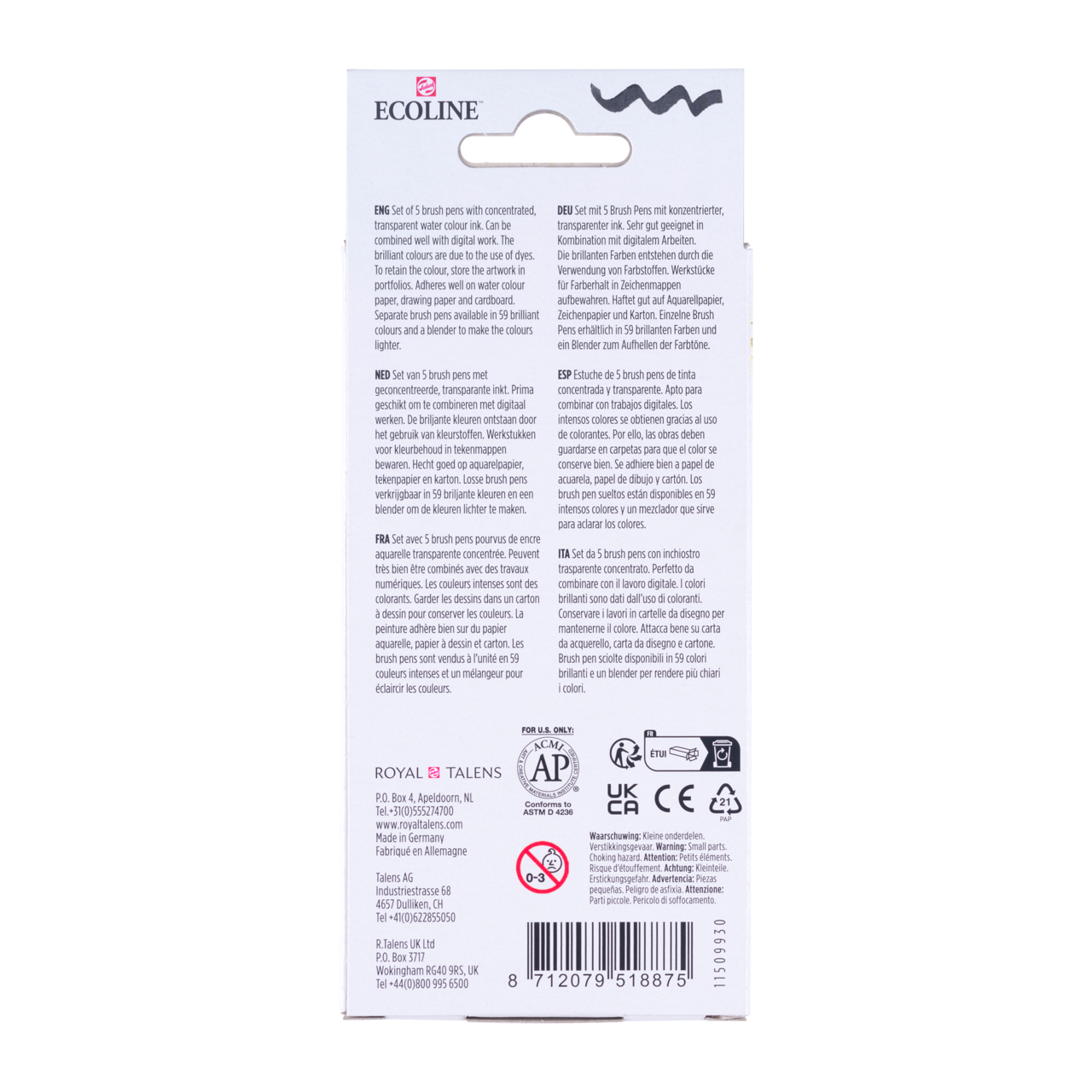 ROYAL TALENS Ecoline Aquarell-Pinselstifte-Set PRIMARY 5 Farben