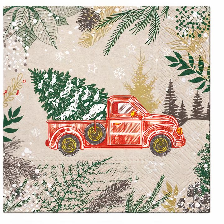 EKO Decoupage-Serviette mit nostalgischem Vintage-Weihnachtsauto Motiv | ARTMIE