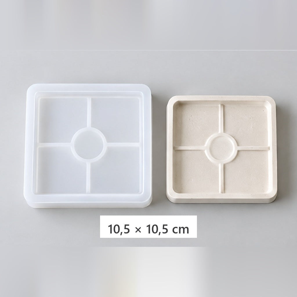 Flexible Silikonform zum Gießen von Tabletts und Untersetzern – Quadratisches Tablett – 10,5 × 10,5 cm