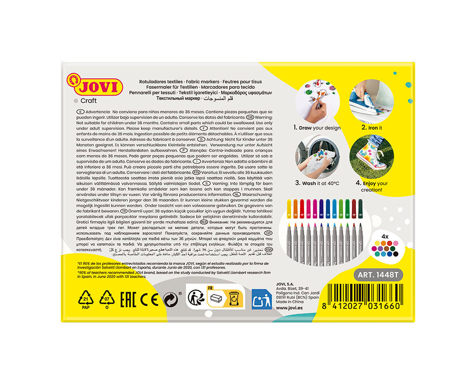 Textilmarker JOVI Jovidecor Textil mit Pinselspitze – 48 Stk. / 12 Farben