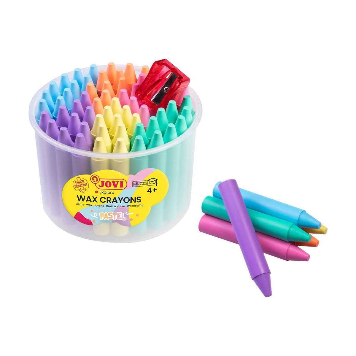 JOVI Jumbo runde Wachsmalstifte Pastellfarben 60 Stk Set mit Anspitzer
