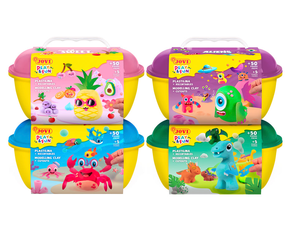 JOVI Play&Fun Natürliche Knete im Koffer Jurassic – Set mit Zubehör