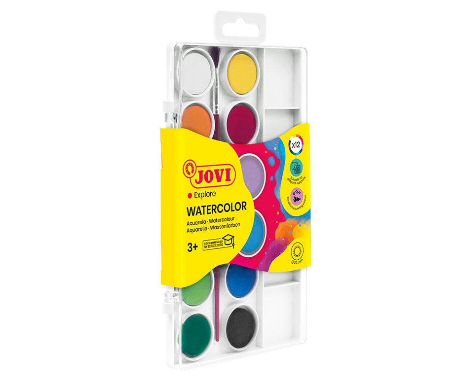 JOVI Wasserfarben ø 22 mm – 12 Stk. mit Pinsel