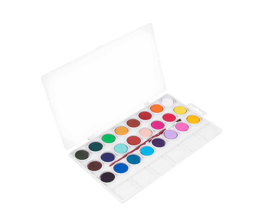 JOVI Deckfarbkasten 24 Farben mit Pinsel (Durchmesser 22 mm)