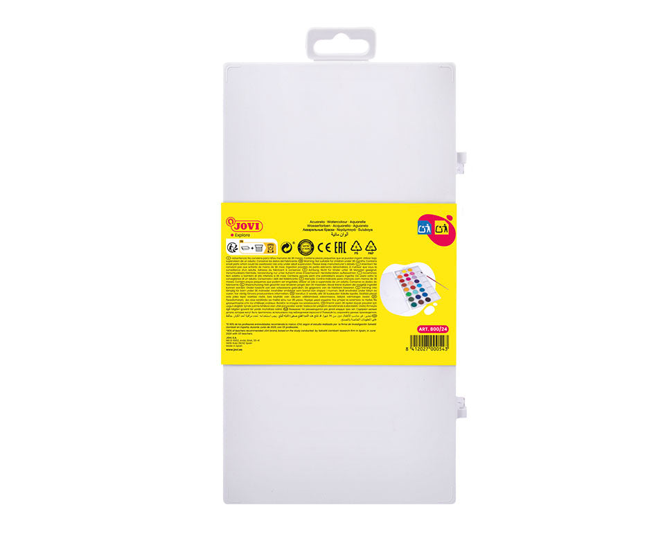 JOVI Deckfarbkasten 24 Farben mit Pinsel (Durchmesser 22 mm)