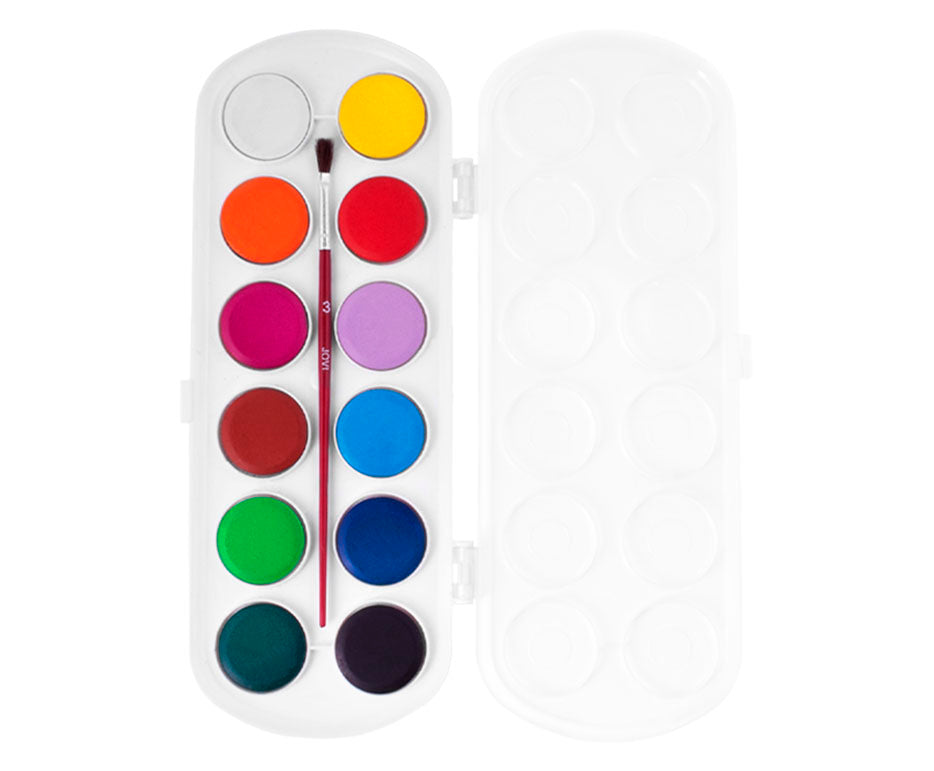 JOVI Deckfarbkasten Durchmesser 30 mm – 12 Farben mit Pinsel