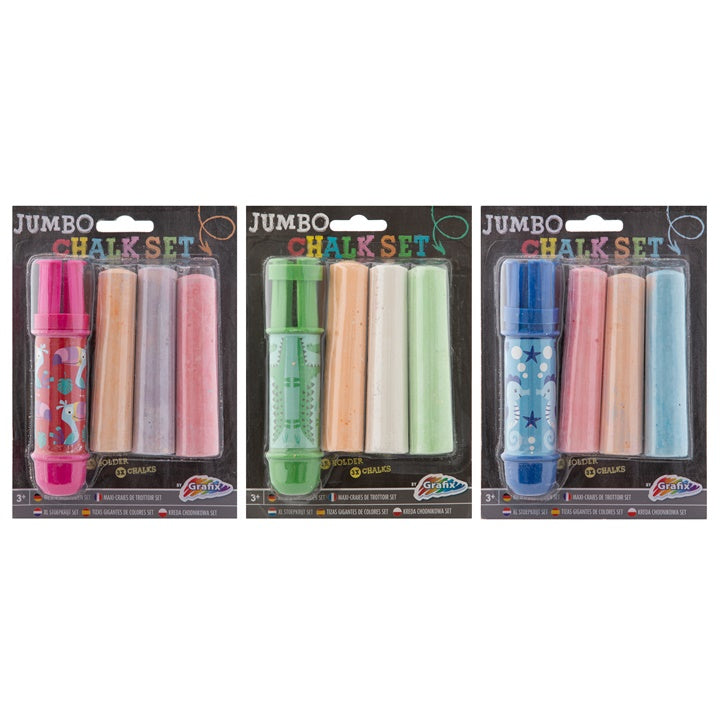 Jumbo-Straßenmalkreiden mit Halter 3er-Set | verschiedene Farben