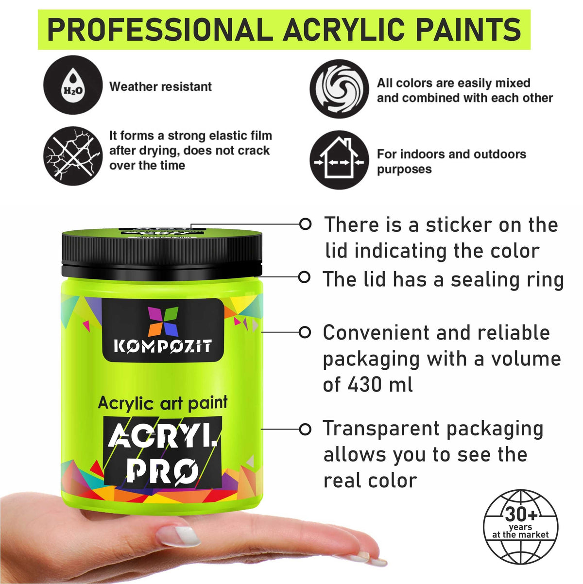 Fluoreszierende Acrylfarbe ACRYL PRO ART Kompozit 430 ml