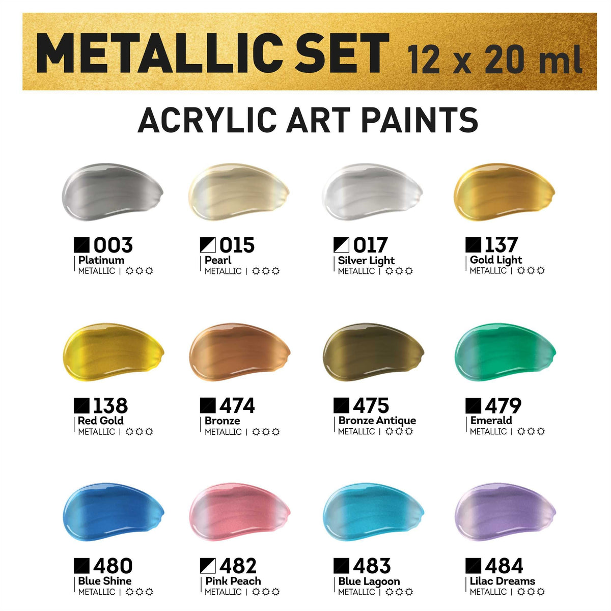 Metallic-Acrylfarben-Set ACRYL PRO Kompozit 12x20 ml