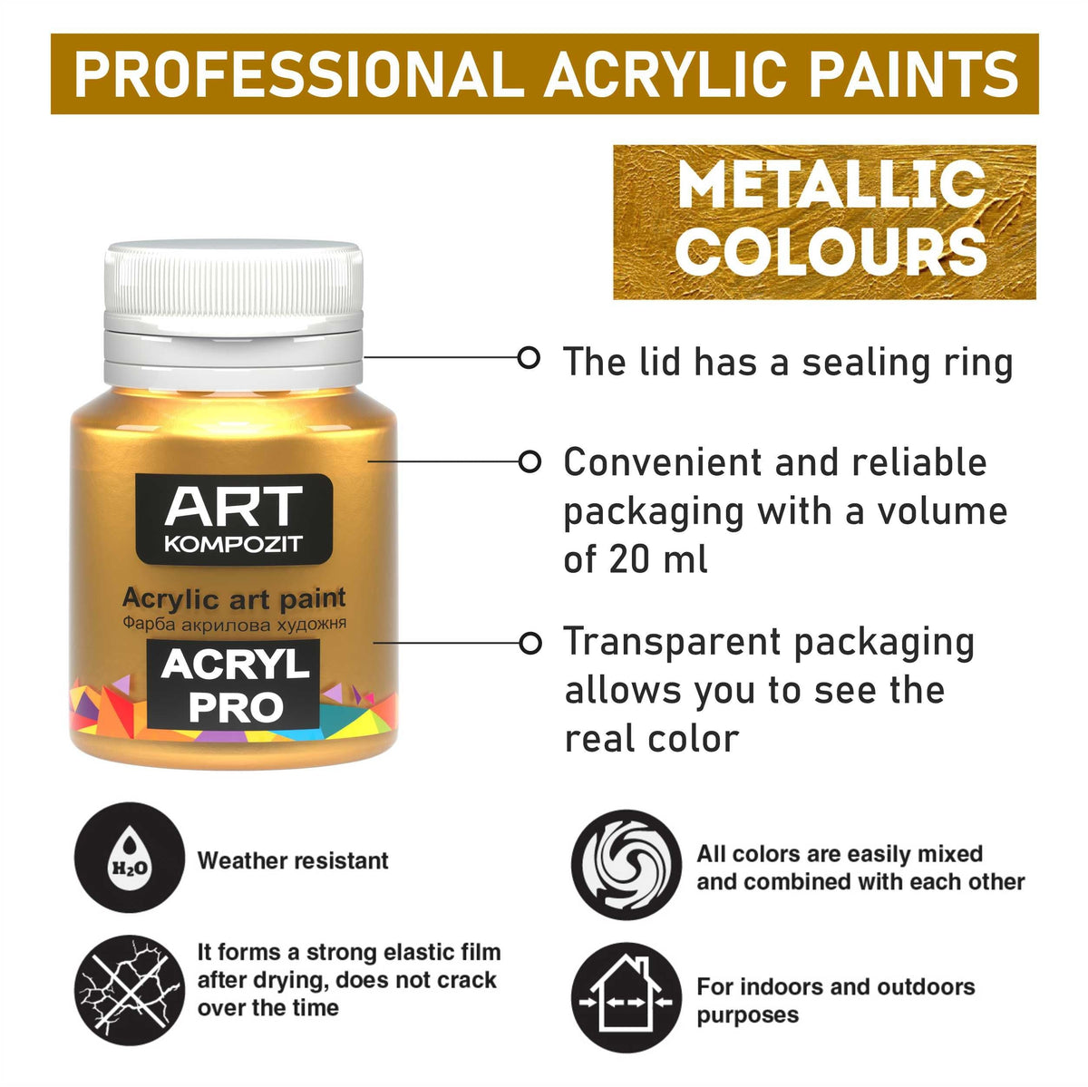 Metallic-Acrylfarben-Set ACRYL PRO Kompozit 12x20 ml