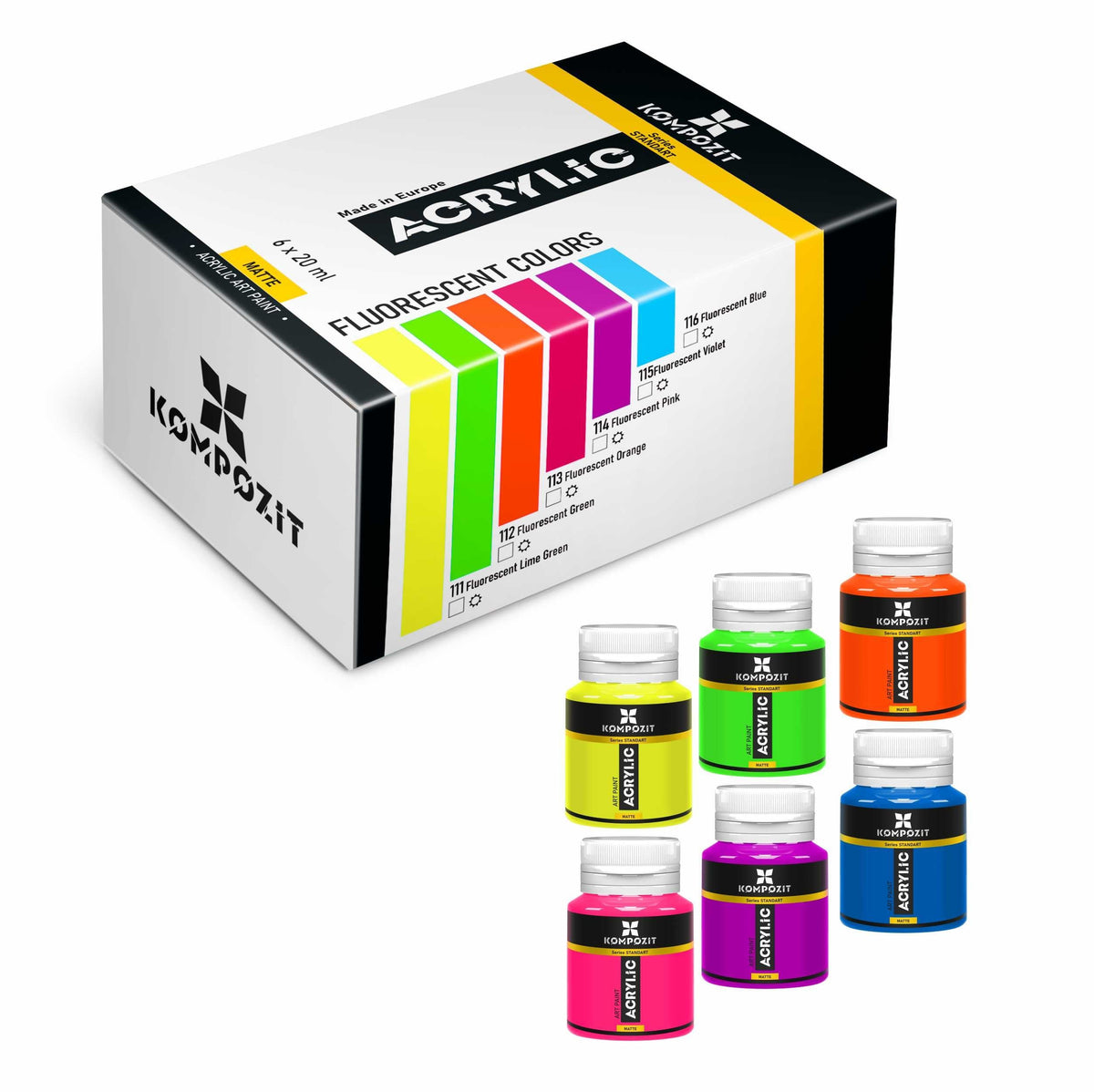 Acrylfarben-Set Kompozit STANDART Fluorescent 6 x 20 ml