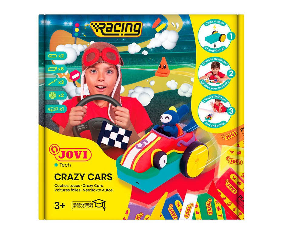 Kreatives Modelliermasse-Set JOVI Tech Crazy Cars Rennen 14-tlg.