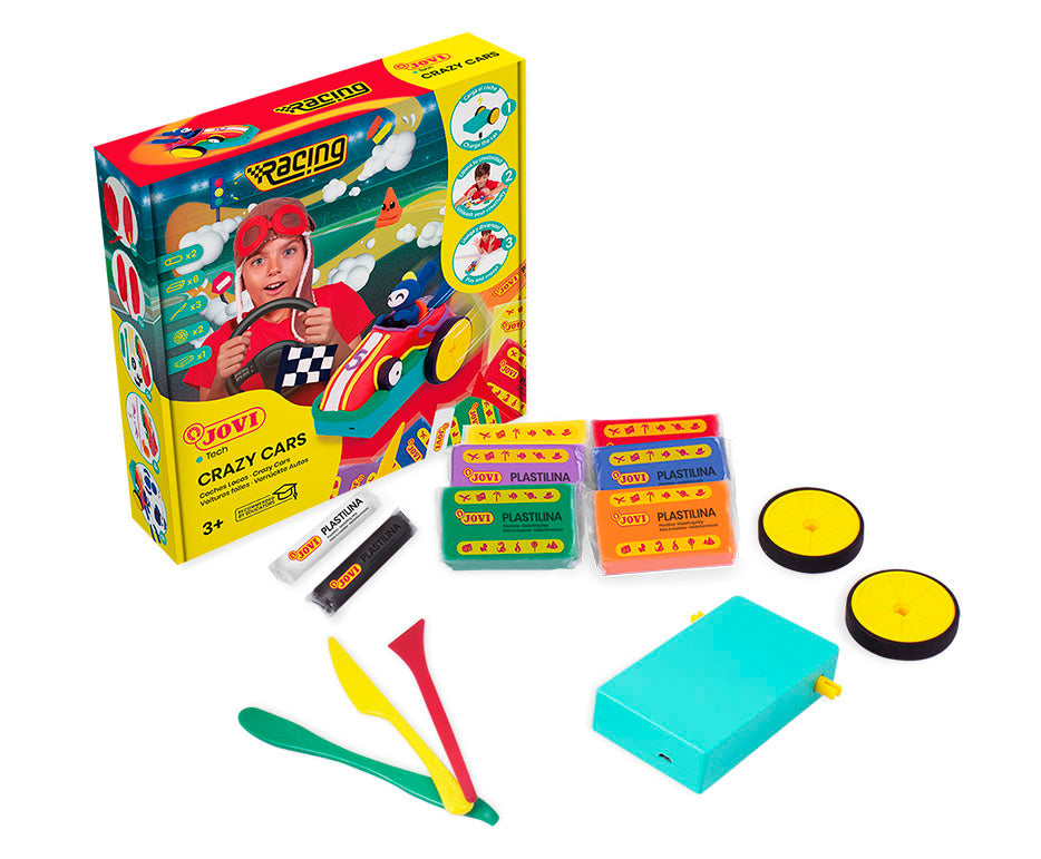 Kreatives Modelliermasse-Set JOVI Tech Crazy Cars Rennen 14-tlg.