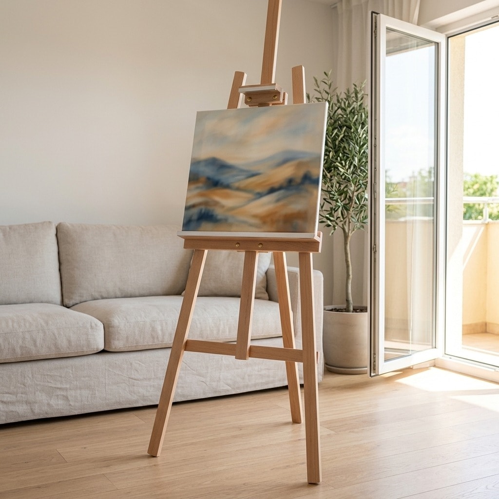 Staffelei MY HOME mit Gemälde im hellen Wohnzimmer