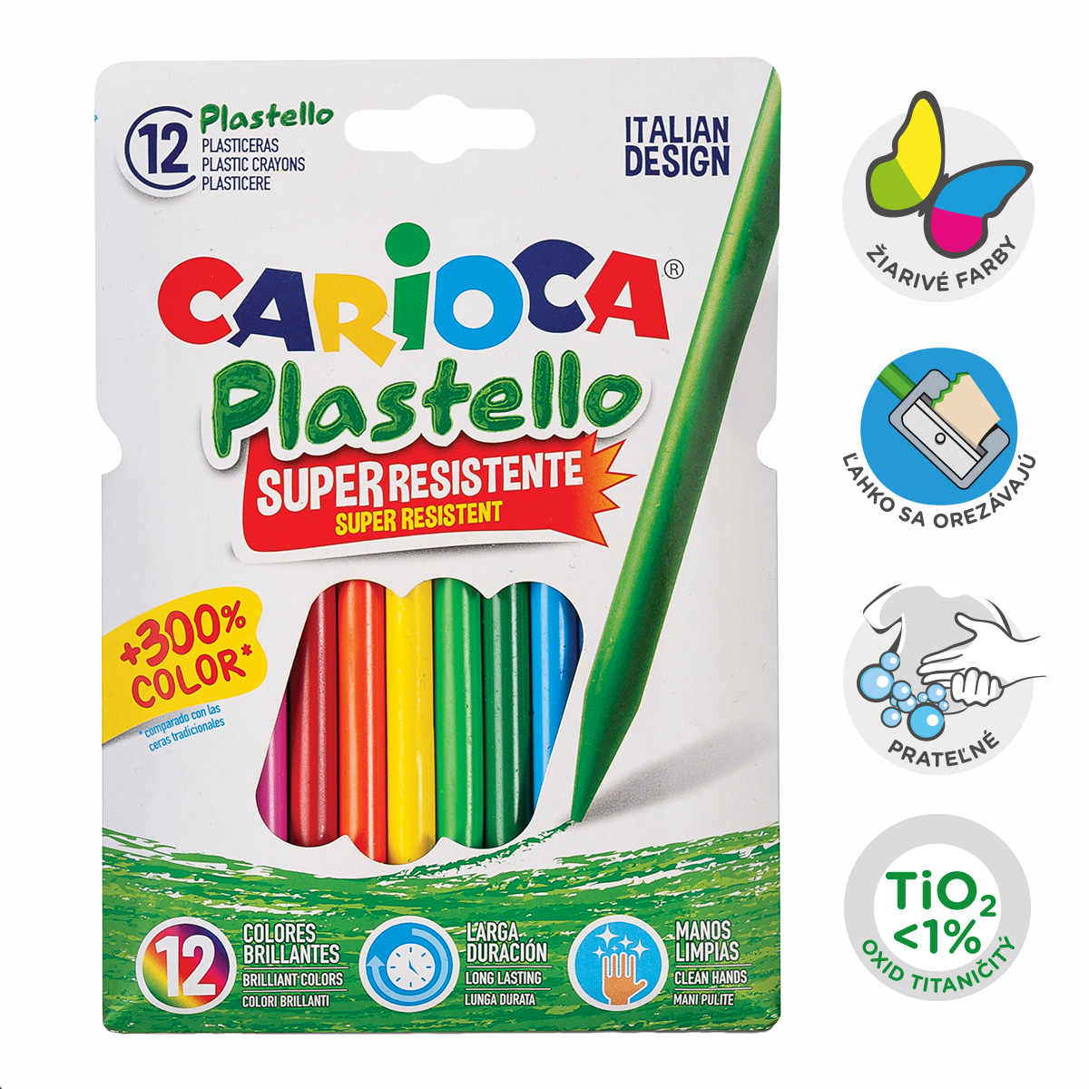 Kunststoff-Wachsmalstifte Carioca Plastello - 12 Stk.