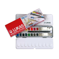 LUKAS Studio Aquarellfarben-Set in der Blechdose – 16 halbe Näpfchen mit Pinsel