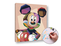 Malen nach Zahlen Set mit Mickey Mouse Motiv auf vorgedruckter Leinwand.