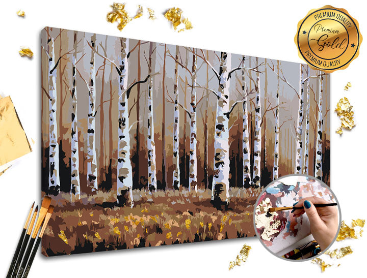 Malen nach Zahlen PREMIUM GOLD | Birkenwald — Bild 1
