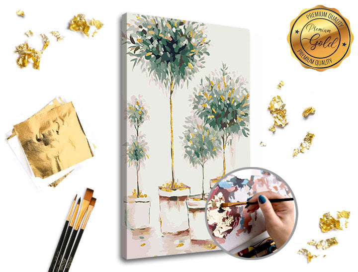Malen nach Zahlen PREMIUM GOLD Set mit Obstgarten-Motiv | ARTMIE