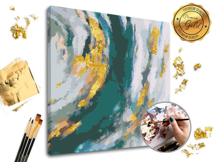 Malen nach Zahlen PREMIUM GOLD Set mit dem Motiv Türkise Fantasie | ARTMIE