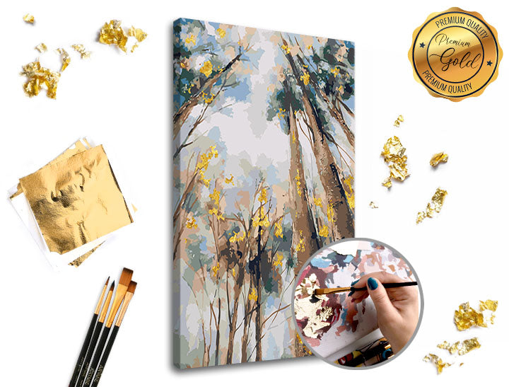 Malen nach Zahlen PREMIUM GOLD Set mit dem Motiv Zwischen den Bäumen | ARTMIE