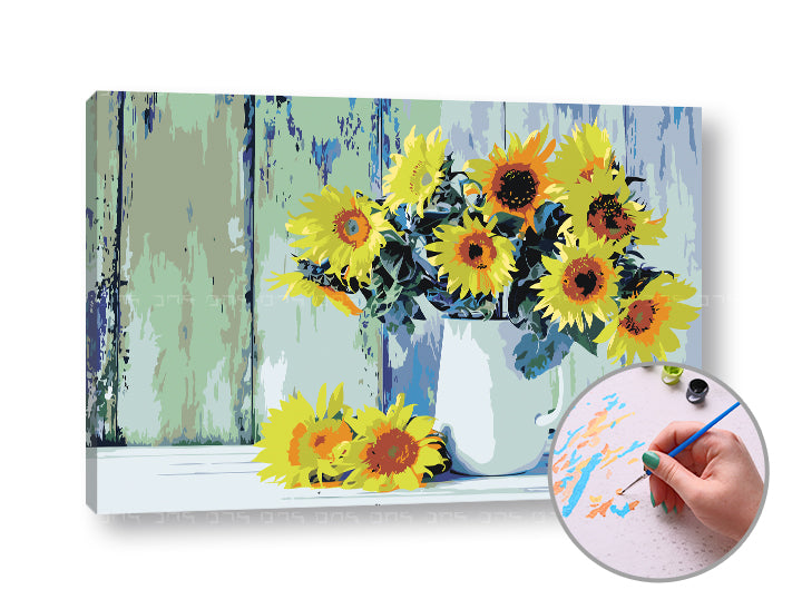 Malen nach Zahlen Set mit Sonnenblumen in der Vase | ARTMIE