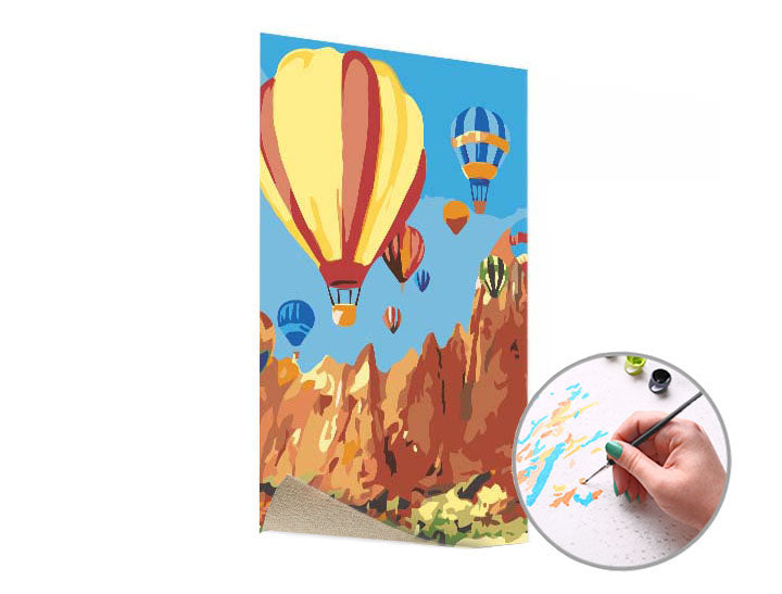 Detailansicht der Baumwoll-Leinwand von ARTMIE für das Malen nach Zahlen Heißluftballon.