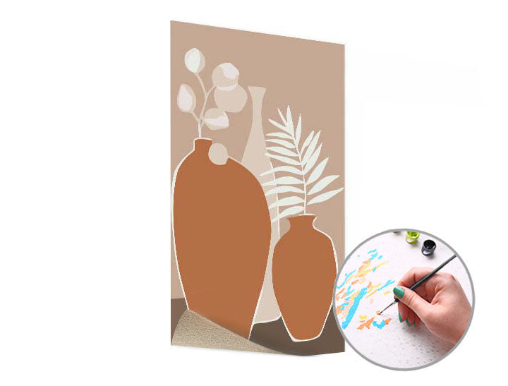 Nahaufnahme der Baumwoll-Leinwand für Malen nach Zahlen mit Motiv Blumenvase.