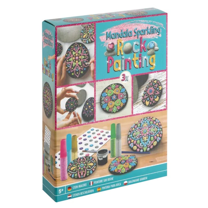 Mandala Rock Painting Kit - 3 Steine &amp; Glitzerfarben