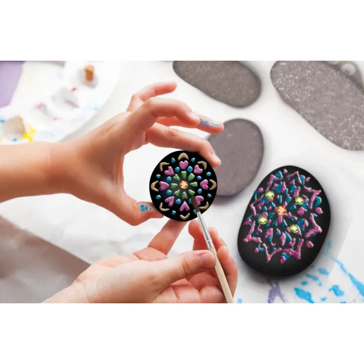 Mandala Rock Painting Kit - 3 Steine &amp; Glitzerfarben