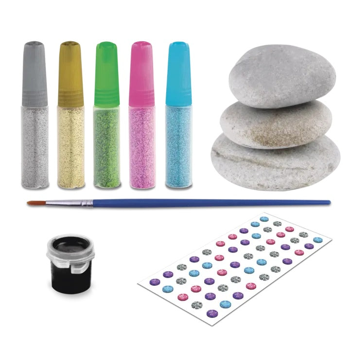 Mandala Rock Painting Kit - 3 Steine &amp; Glitzerfarben