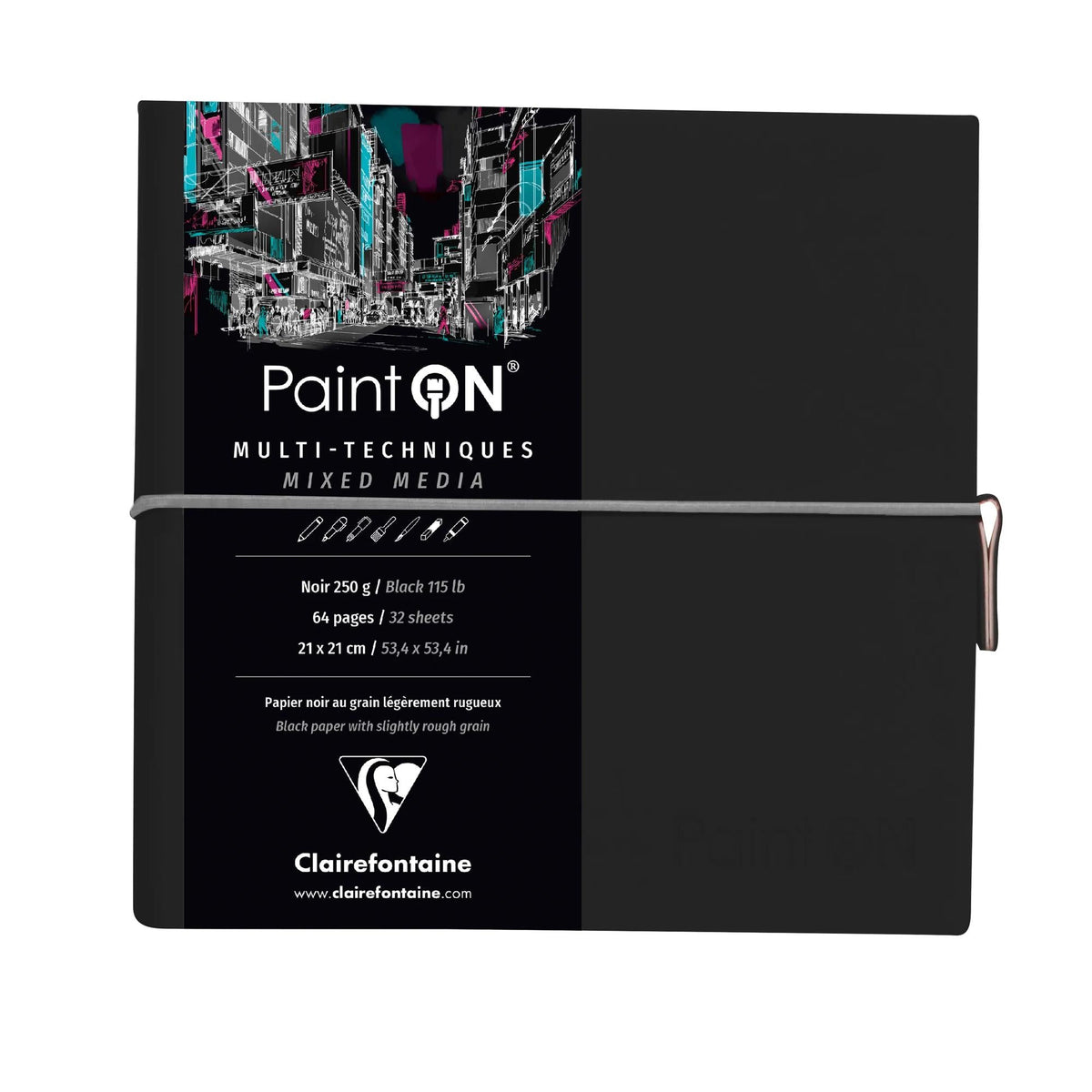 Mixed Media Block CLAIREFONTAINE Paint'On 250 g/m² 19 x 19 cm - 32 Blatt – Schwarz