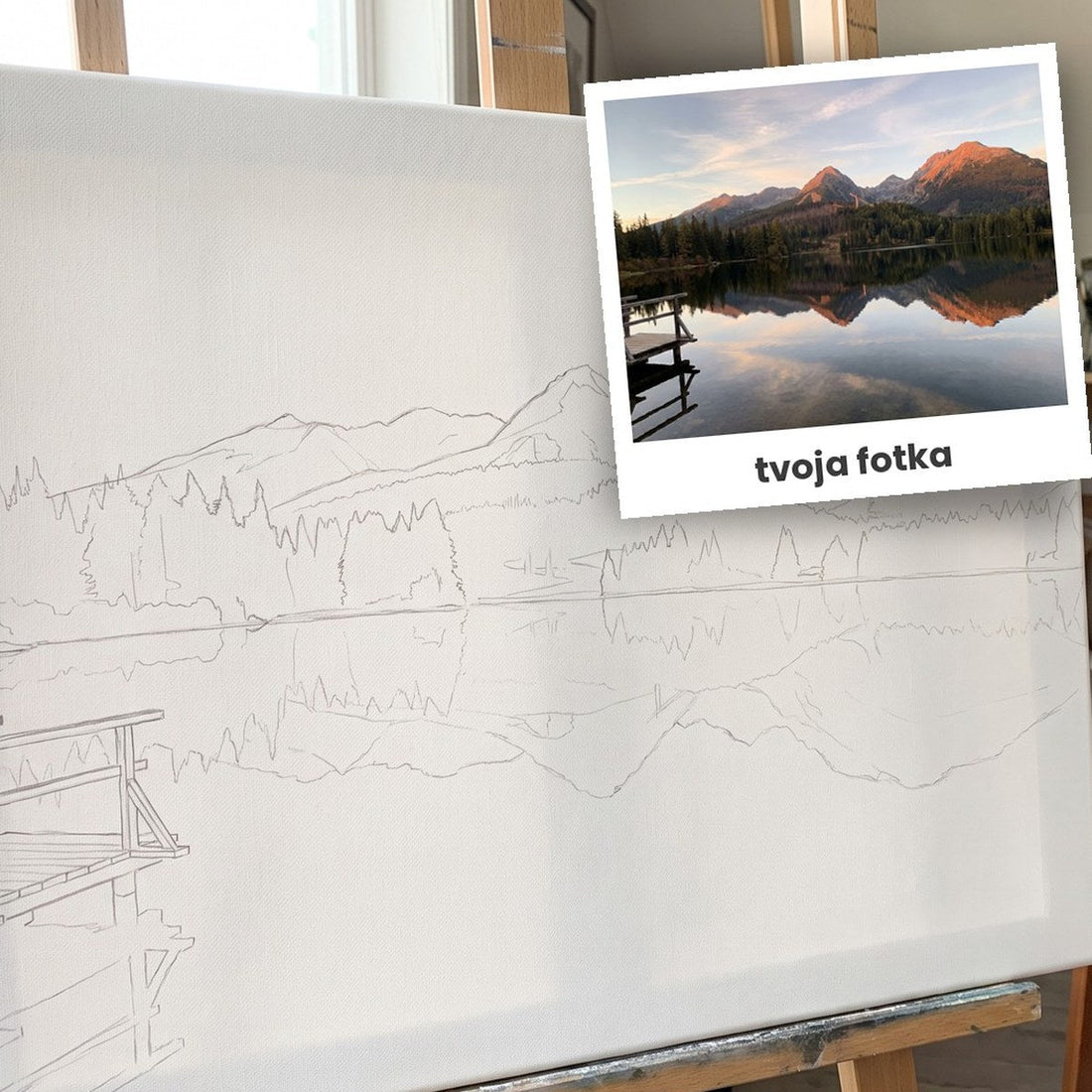 Nach Foto malen – Skizze auf Leinwand