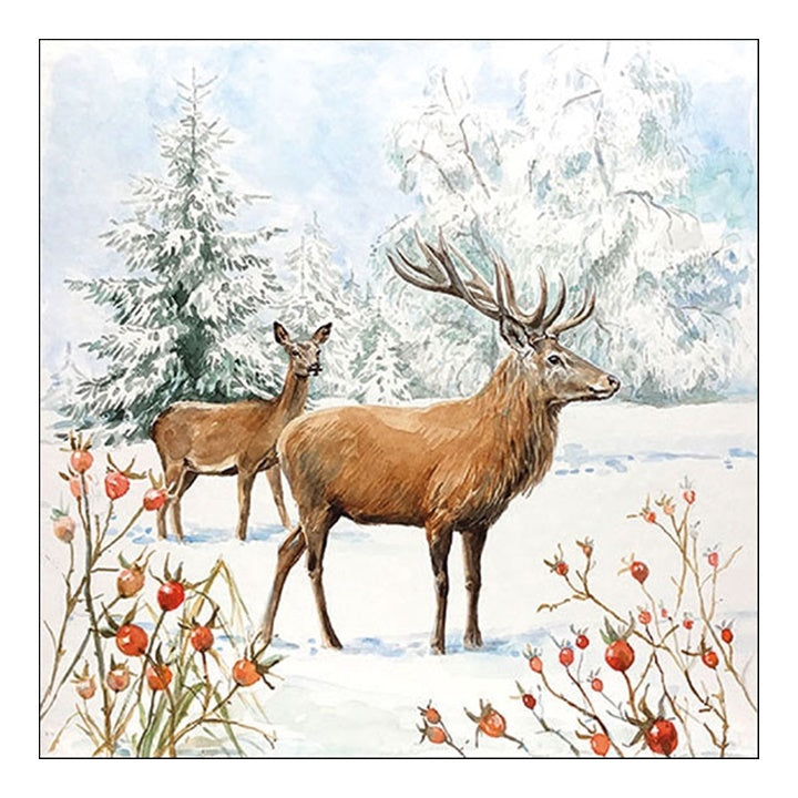 Öko-Servietten für Decoupage mit Hirsch im Schnee Motiv | ARTMIE