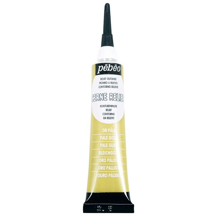 Verschiedene Farbtöne der Pebeo Cerne Relief Konturpaste in 20 ml Tuben.