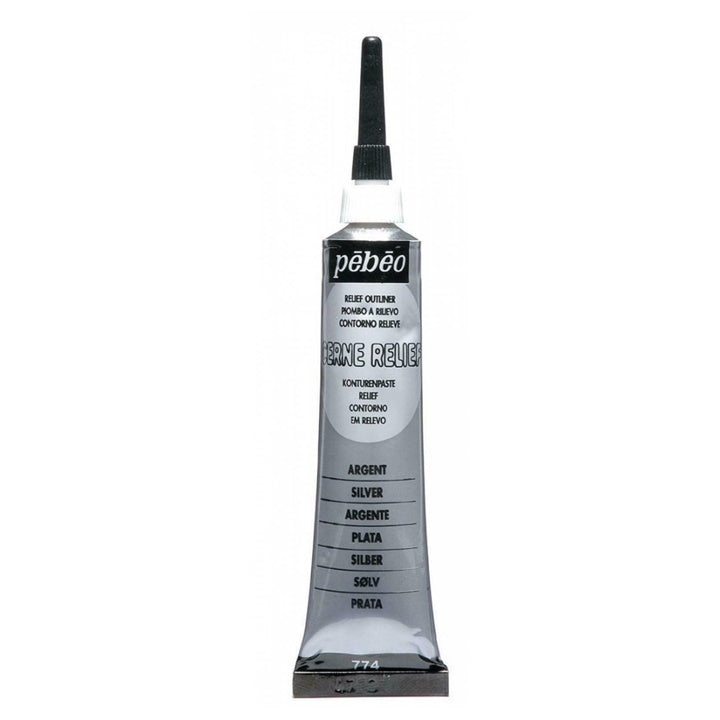 Verschiedene Farbtöne der Pebeo Cerne Relief Konturpaste in 20 ml Tuben.